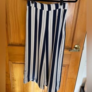 Navy Blue & White Wide-Leg Pants